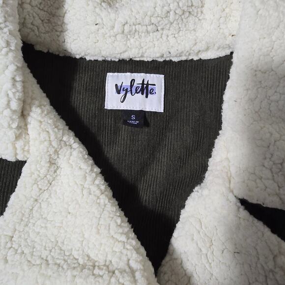 Vylette Green Corduroy Crop Jacket Sherpa Collar Womens Size Small - Picture 3 of 7